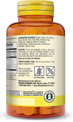 Mason Natural Cranberry with Probiotic, Calcium and Vitamin C, Highly Concentrated - Supports Antioxidant and Immune Health, Maintains a Healthy Urinary System, 60 Tablets