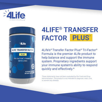 4Life TRANSFER FACTOR PLUS Tri-Factor Formula - Immune System Support with Zinc Super Mushroom Blend (Maitake Shiitake Agaricus) and Extracts of Cow Colostrum and Chicken Egg Yolk - 60 Capsules