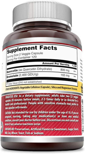 Amazing Nutrition Quercetin 800 Mg with Bromelain 165 Mg Veggie Capsules Supplement | Non-GMO | Gluten | Made in USA | Suitable for Vegetarians (240 Count)