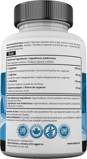 EBYSU L-Arginine Supplement 60 Pills Amino Acid Capsules Workout Supplement
