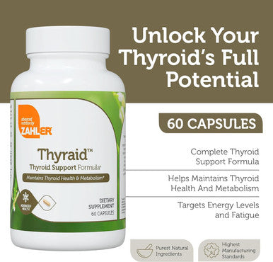 Zahler Thyraid - Thyroid Support Complex With Iodine, Zinc, L-Tyrosine, Ashwagandha, Forskholii - Pure Thyroid Support For Women And Men - Kosher Gluten Non-Gmo Thyroid Supplement (60 Capsules)