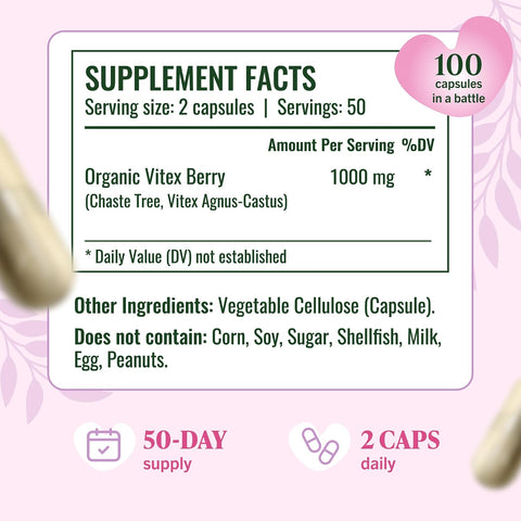 Herbamama Vitex Berry Capsules â€“ Natural Menopause Supplements For Women â€“ 1000Mg Vitex Chasteberry Fruit Per Serving For Menopause Support â€“ Vegan Non-Gmo â€“ 50-Day Supply