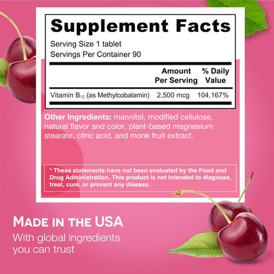 Ez Melts B12 Sublingual Vitamin 2,500 Mcg, Methylcobalamin, Sugar-Free, 3-Month Supply
