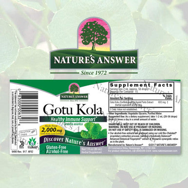 Nature'S Answer Gotu Kola Herb Alcohol 1-Fluid Ounce | Dietary Supplement | Supports a Healthy Immune System | Made in The USA | Gluten- Vegan & Vegetarian