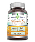 Amazing Formulas Vitamin D3 With Coconut Oil 5000 Iu 360 Softgels Supplement | Non-Gmo | Gluten Free | Made In Usa