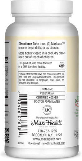 Maxi Health Green Concentrate - Organic Energy Booster - Barley Grass - 180 Capsules - Kosher