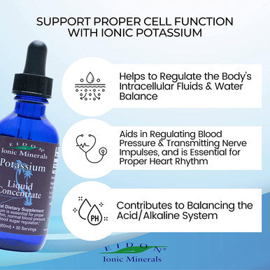 Eidon Liquid Potassium Supplement Supports Proper Cell Function Bioavailable Ionic All Natural Vegan Gluten NoPreservatives or Additives Potassium Drops 2 Ounce Bottle 2 Pack