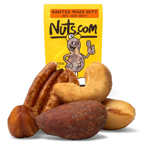 Nuts com Deluxe Roasted Mixed Nuts 50% Less Salt, 14 oz | Assorted Nuts with Almonds, Cashews, Pecans, Brazil Nuts & Hazelnuts ÃƒÂ¢Ã¢â€šÂ¬Ã¢â‚¬Å“ No Peanuts ÃƒÂ¢Ã¢â€šÂ¬Ã¢â‚¬Å“ Healthy Nut Snacks for Baking & Snacking