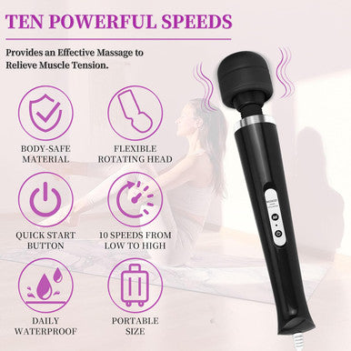 Wired Handheld Massager Personal Foot Deep Tissue Massager Back Massager With 10 Speed Settings Powerful Whole Body Massage Tool For Muscle Back Foot Neck (Black)