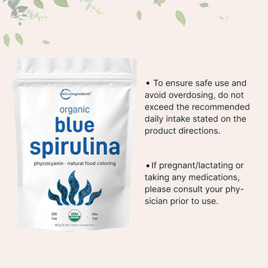 Micro Ingredients Organic Blue Spirulina Powder (Phycocyanin Extract) 60 Servings - No Fishy Smell 100% Vegan Protein from Blue-Green Algae Natural Luminous Food Coloring for Smoothies Baking Drinks & Cooking
