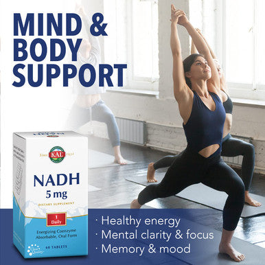 KAL NADH Energizing CoEnzyme 5mg, 1 Daily | Vitamin B3 | Mental Focus, Memory & Brain Health Support (60 Tablets, 60 Serv)