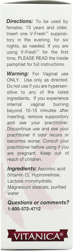 Vitanica V-Fresh Vaginal pH Support 6 Suppositories