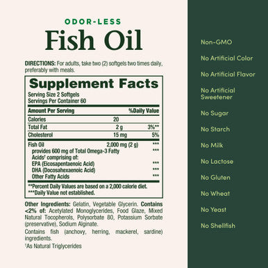 Nature's Bounty Omega 3 Fish Oil Odorless (1000mg, 120 Softgels)