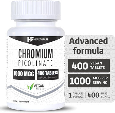 Healthfare Chromium Picolinate 1000Mcg | 400 Tablets | Support Carbohydrate Breakdown & Metabolism | Non-Gmo And Gluten-Free By