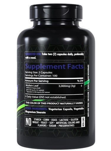 Healthfare Mullein Leaf Capsules | 3000Mg | 200 Count | Support Lung Cleanse & Respiratory Health | Max Potency Formula | Non-Gmo And Gluten-Free