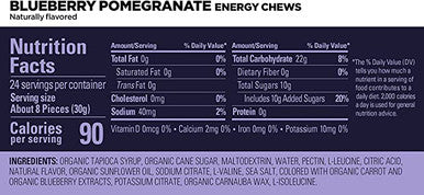 GU Energy Chews, Blueberry Pomegranate Energy Gummies with Electrolytes, 12 Bags (24 Servings Total)