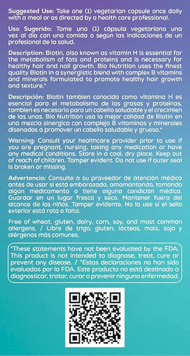 Bio Nutrition Healthy Hair Biotin Vegi-Caps, 60 Count