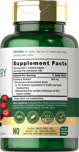 Carlyle Cranberry Pills | 500Mg | 100 Caplets | Vegetarian, Non-Gmo, Gluten Free Supplement