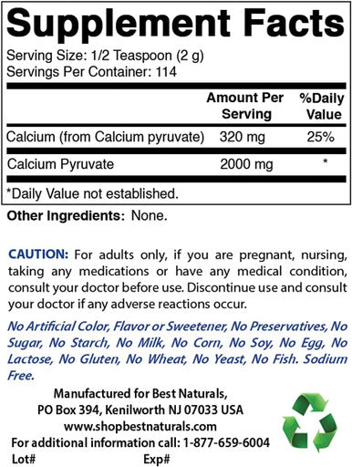 Best Naturals Calcium Pyruvate Powder 8 OZ (8 OZ (Pack of 1))