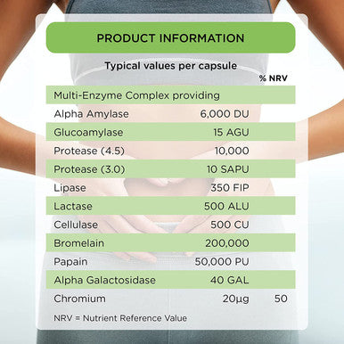 Healthspan Digestive Enzymes 60 Capsules Amylase Lactase Lipase Protease Added Chromium Aids Digestion Vegan