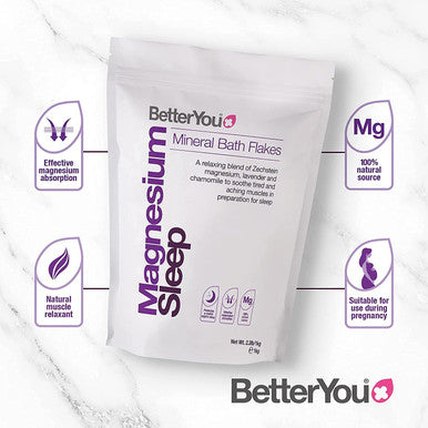 BetterYou Pure and Clean Bath Magnesium Flakes Bath Salts for Sleep, 47% Concentration, 35 Ounce