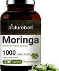 Moringa Capsules (Made with Organic Moringa Powder), 1000mg , 200 Counts, Strong Antioxidant to Repair, Protect, Nurture Your Skin Cells and Support Immune System, Non-GMO