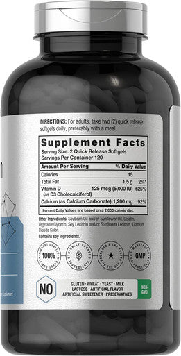 Calcium with Vitamin D3 | 1200 mg | 240 Softgels | 5000 IU Vitamin D3 | Absorbable Calcium Supplement | Non-GMO, Gluten Free Calcium Supplement | by Horbaach
