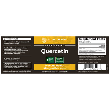 Global Healing Quercetin Supplement Capsules to Support Immune System Function, Respiratory Health & Body's Natural Response to Occasional Allergies - Non Drowsy Feeling - QuerceFIT 250 mg, 60 Count