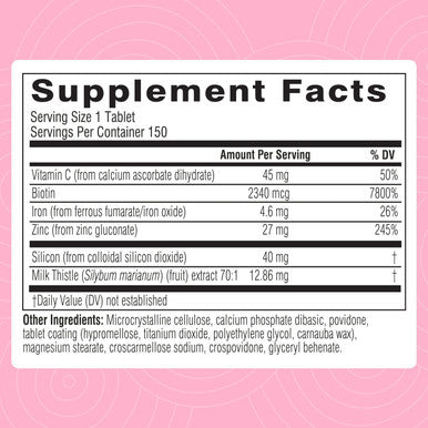 Swisse Biotin Hair Skin And Nails Collagen Supplement For Women & Men Milk Thistle, Biotin, Vitamin C, Zinc, Iron Supports Hair Growth Production 150 Tablets