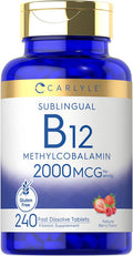 Carlyle Vitamin B-12 | 2000mcg | 240 Fast Dissolve Tablets | Methylcobalamin | Natural Berry Flavor | Vegetarian Non-GMO & Gluten Sublingual Supplement