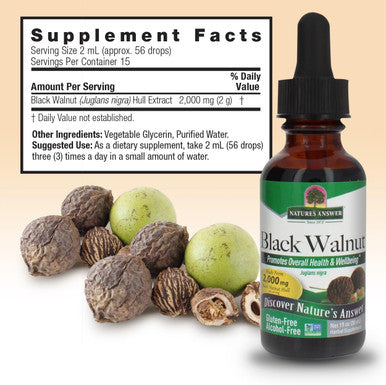 Nature'S Answer Alcohol- Black Walnut Hull 2000mg 1oz Extract | Promotes Overall Wellbeing | Gluten Non-GMO Vegan No Preservatives or Artificial Flavors | Single Count