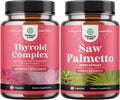 Bundle of Pure Saw Palmetto Capsules and Advanced Thyroid Support Capsules - Extra Strength Saw Palmetto for Women - Adaptogenic Thyroid Supplement with Iodine L Tyrosine Rhodiola and Astragalus Root