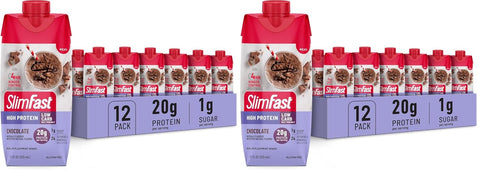 SlimFast Protein Shake, Strawberry- 20g Protein, Meal Replacement Shake Ready to Drink, High Protein with Low Carb and Low Sugar, 24 Vitamins and Minerals, 12 Count (Pack of 1) (Packaging May Vary)