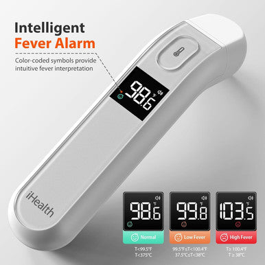 iHealth Digital Thermometer for Adults and Kids - Infrared Forehead Thermometer with Color Fever Indicator - Touchless, Fast, Accurate Results in 1 Second - Silent Mode, Easy-to-use for Home - PT2L