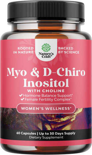 Natures Craft Myo-Inositol & D-Chiro Inositol Capsules - Choline Inositol Supplement for Cycle and Fertility Support - Womens Hormone Balance Supplement with Myo & D-Chiro Inositol Plus Choline Bitartrate