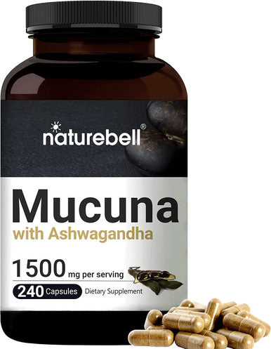 Mucuna Pruriens Capsules Triple Strength 1500Mg Per Serving 2 In 1 Formula Made With Mucuna And Ashwagandha 240 Capsules 30 Natural Ldopa For Positive Mood Relaxation Restoration