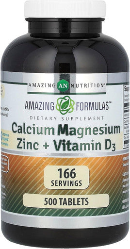 Amazing Nutrition Formulas Calcium Magnesium Zinc + Vitamin D3 Supplement | 500 Tablets | Non-GMO | Gluten- | Made in USA