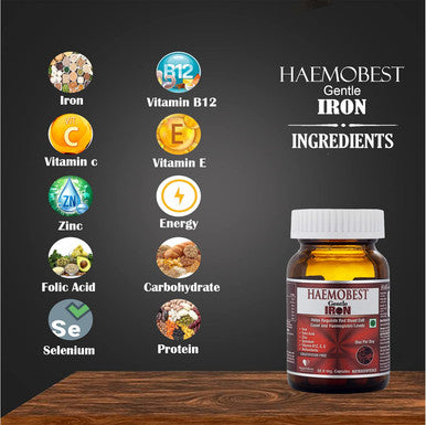 Haemobest Iron Power Capsules - 60 Count - Boost Hemoglobin, Gentle On Stomachs - Non-Constipating Formula - Enhances Red Blood Cells Suppor