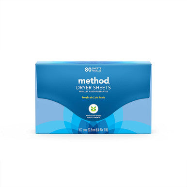 Method Dryer Sheets Fresh Air Fabric Softener and Static Reducer Compostable and Plant-Based Laundry Essentials 80 Count (Pack of 1)