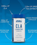 Applied Nutrition CLA L Carnitine and Green Tea Natural Energy Fat Burning Blend Help Weight Management (Conjugated Linoleic Acid LCarnitine Tartrate GreenTea) 100 Veggie Softgels 50 Servings