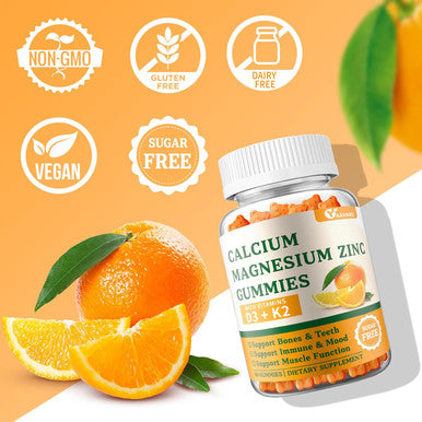 (2 Pack) Calcium Magnesium Zinc Gummies With Vitamin D3 & K2 - Sugar Calcium Gummies For Women And Men - Bone & Immune Support - Non-Gmo, Gluten-Free, Orange Flavored - 120 Count