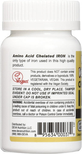 DEVA Vegan Vitamins CHELATED Iron,29MG,Vegan, 90 TAB 90 Count (Pack of 2)