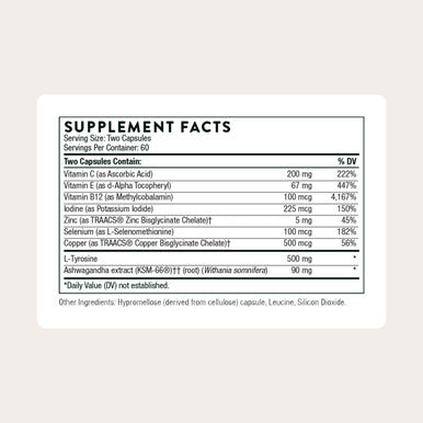 THORNE - Thyroid Health Complex - Cofactors for Function Support* - Vitamins B12, C & E, Ashwagandha, Iodine, Zinc, Selenium, Copper & L-Tyrosine - Third-Party Certified - 120 Capsules