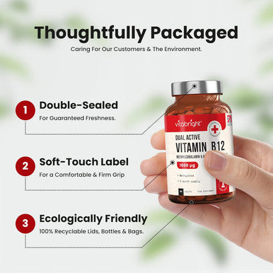 Vitabright Vitamin B12 Tablets High Strength 1000mcg Methylcobalamin and Adenosylcobalamin Vitamin B12 Complex Methylated B12 Vegan B12 Vitamin Tablets (Not Liquid Not Spray) VitaBright VIT B12 Supplements