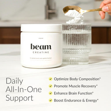Beam Creatine Monohydrate Powder 5g Micronized Creatine Monohydrate Third Party Tested Creatine for Women & Men Muscle Strength Growth Recovery & Cognitive Support Unflavored 30 Servings