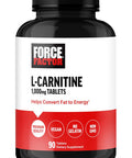 Force Factor L-Carnitine Supplement L Carnitine Tartrate 1000mg Tablets to Convert Fat Into Energy Support Muscle Recovery and Boost Exercise Performance Vegan Non-GMO 90 Vegetable Capsules