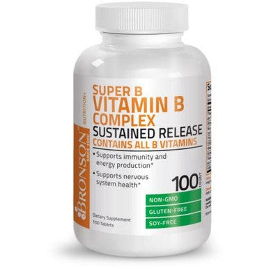 BRONSON Vitamin B Complex Sustained Release - 100 Tablets - Contains All B Vitamins 100
