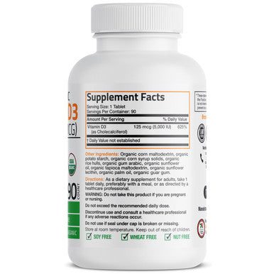 Bronson Vitamin D3 USDA Certified Organic - 5,000 IU 90 Count