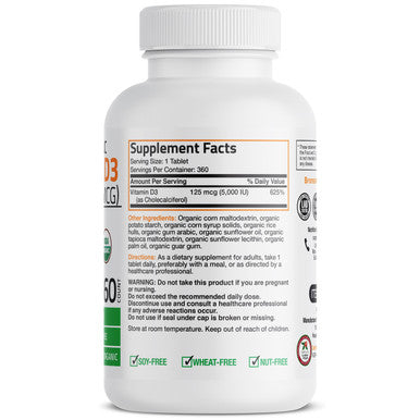 Bronson Vitamin D3 USDA Certified Organic - 5,000 IU 360 Count