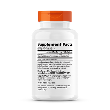 Doctor's Best Ubiquinol with Kaneka QH, Non-GMO, Gluten Free, Soy Free, Heart Health, 100 mg, 60 Softgels